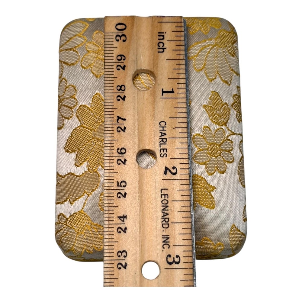 Vtg Mid Century Brocade Jewelry Box Gold Floral Fabric Yellow‎ Velvet Case Retro - Picture 7 of 9